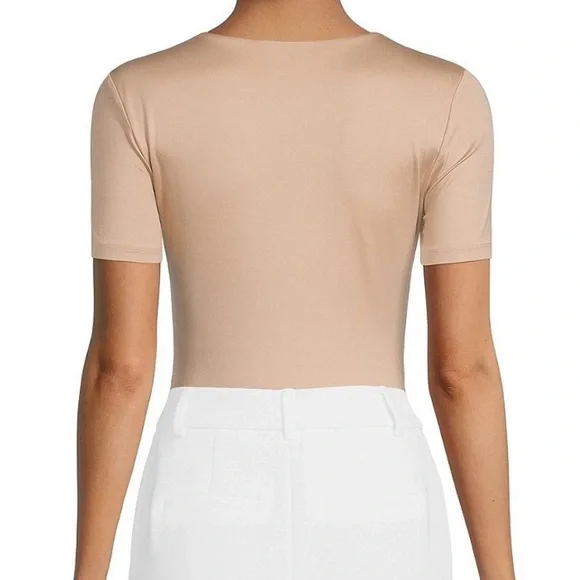 Gianni Bini Short Sleeve, Crew Neck, tan,brown, Bodysuit,Top,Large - Picture 7 of 12